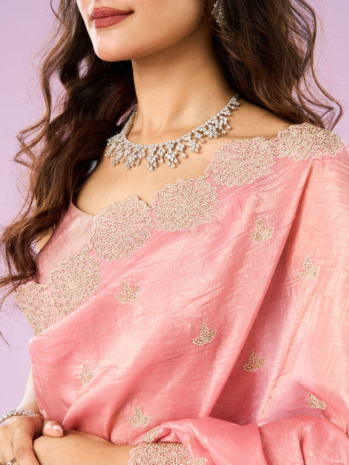 Mohey Resplendent Pink Chinon Saree
