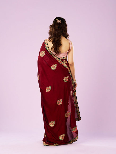 Mohey Maroon Majesty Silk Saree