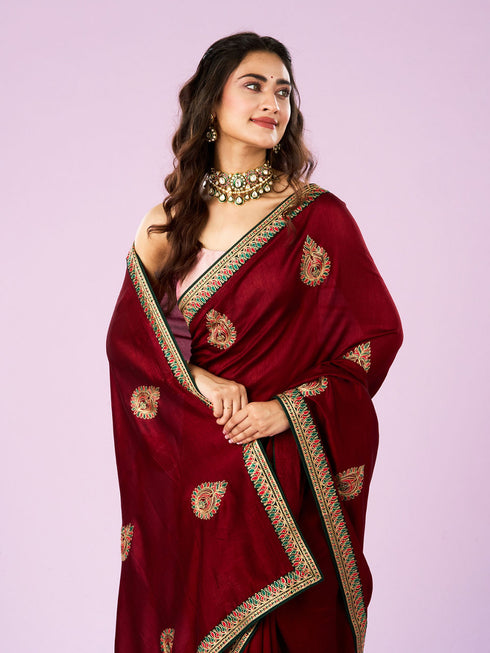 Mohey Maroon Majesty Silk Saree