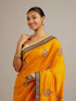 Mohey Mustard Yellow Buta Embroidered Saree with Intricate Borders And Rhinestone Work