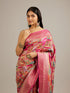 Mohey Rani Pink Grid Patterned Saree with Peacock Motifs