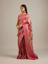 Mohey Rani Pink Grid Patterned Saree with Peacock Motifs