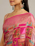 Mohey Rani Pink Grid Patterned Saree with Peacock Motifs