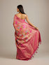 Mohey Rani Pink Grid Patterned Saree with Peacock Motifs