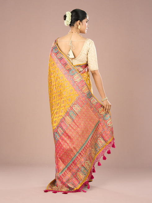 Mohey Mustard Yellow Satin Saree