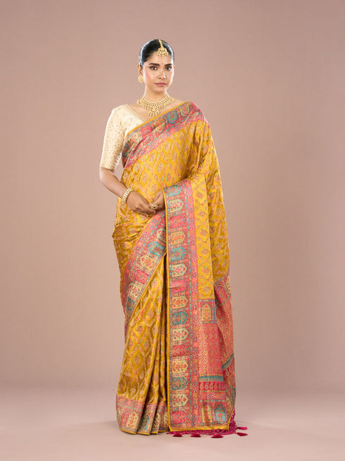 Mohey Mustard Yellow Satin Saree