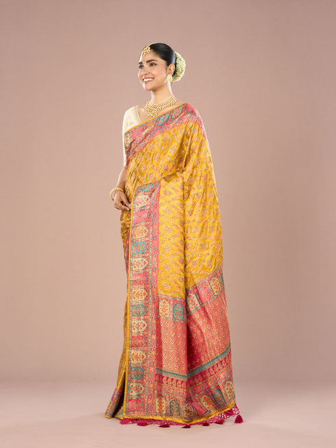 Mohey Mustard Yellow Satin Saree
