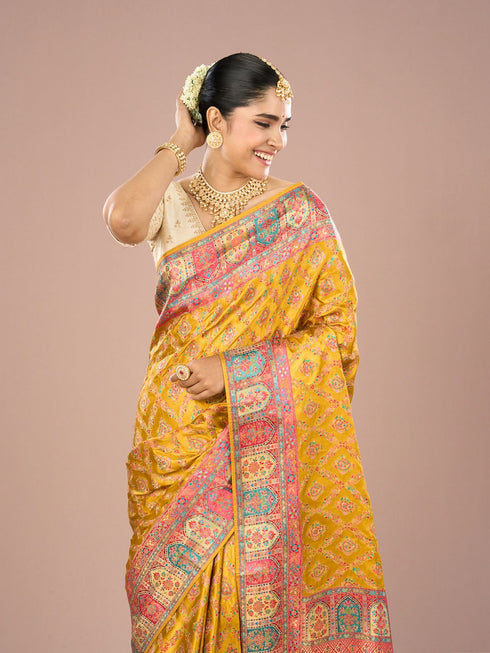 Mohey Mustard Yellow Satin Saree