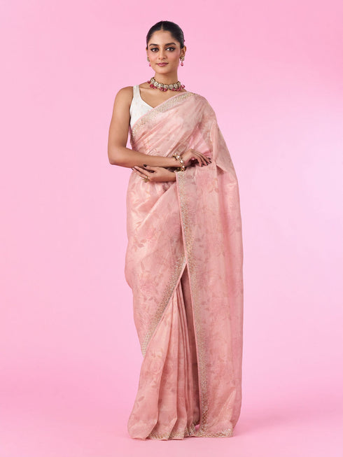 Mohey Illuminate Pink Organza Saree