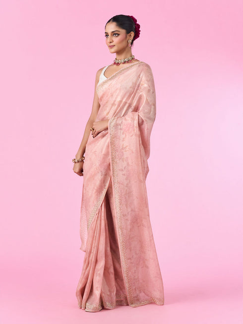 Mohey Illuminate Pink Organza Saree