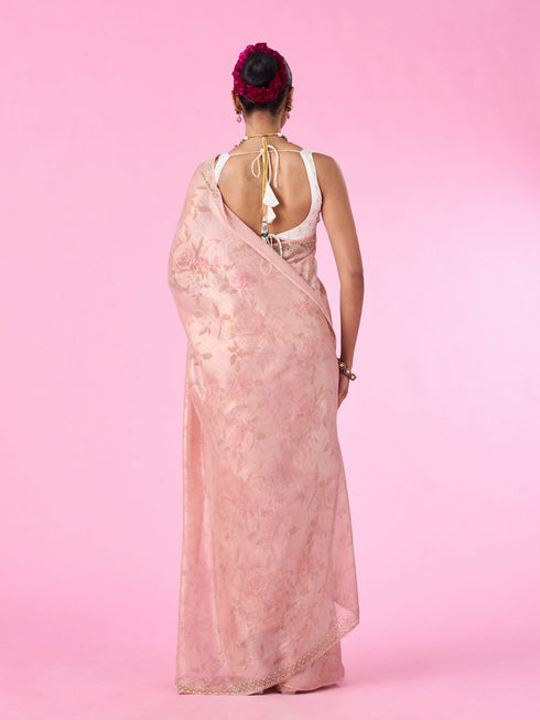 Mohey Illuminate Pink Organza Saree