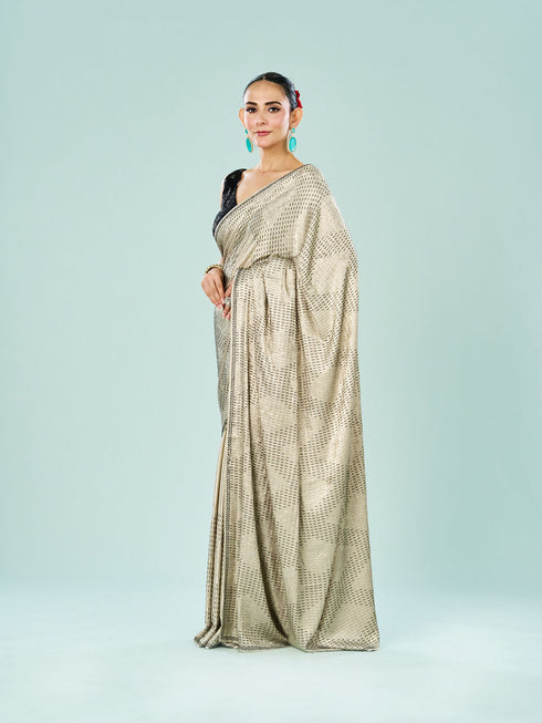 Mohey Cream Satin Cocktail Saree
