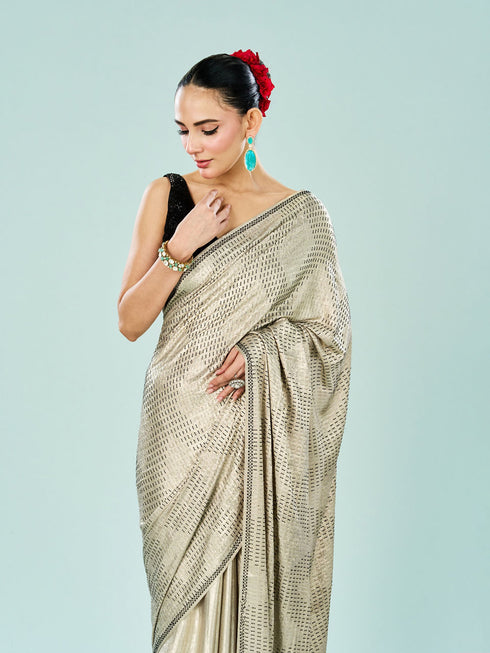 Mohey Cream Satin Cocktail Saree