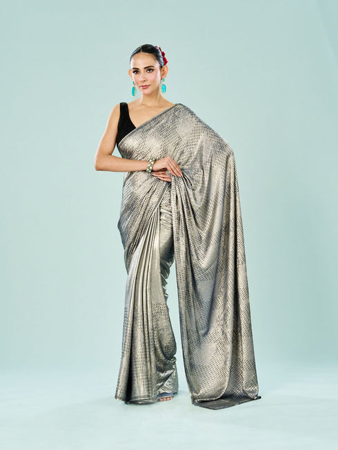Mohey Elegant Grey Satin Saree