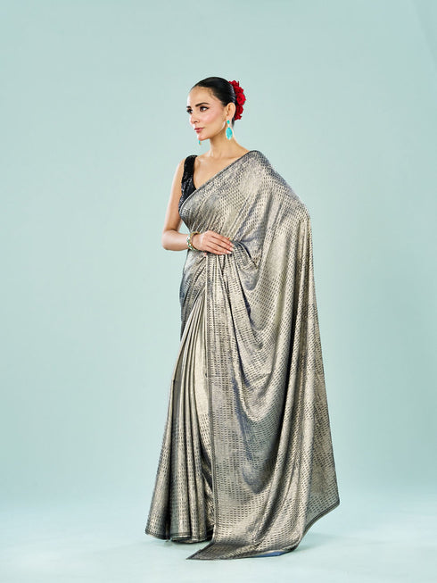 Mohey Elegant Grey Satin Saree