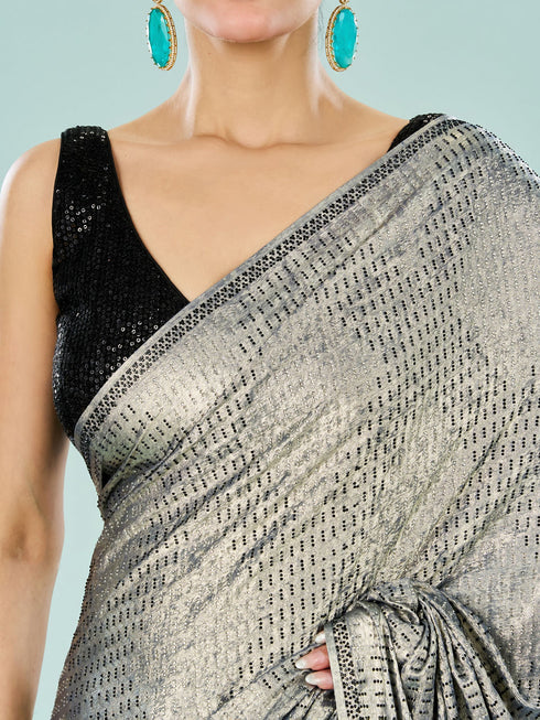Mohey Elegant Grey Satin Saree