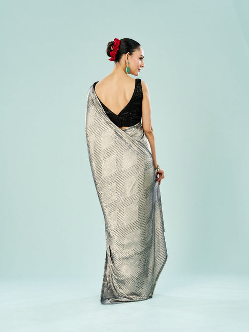 Mohey Elegant Grey Satin Saree