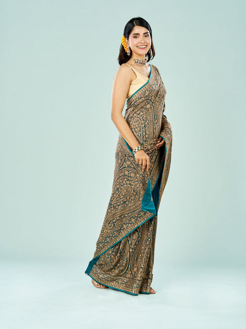 Mohey Elegant Rama Green Georgette Saree