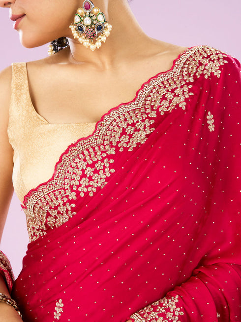 Mohey Radiant Rani Pink Saree