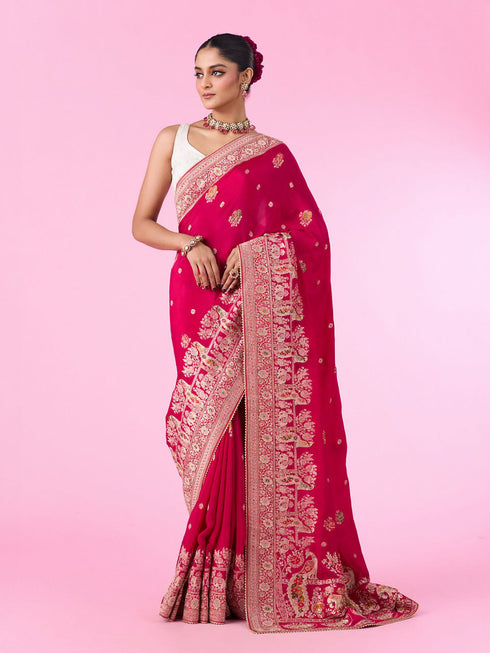 Mohey Elegant Pink Bridal Saree