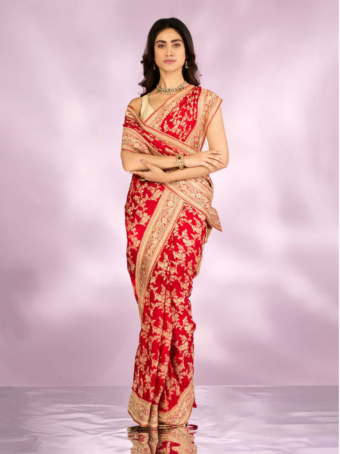 Mohey Radiant Red Blossom Bridal Saree