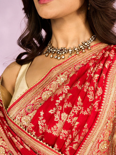 Mohey Radiant Red Blossom Bridal Saree