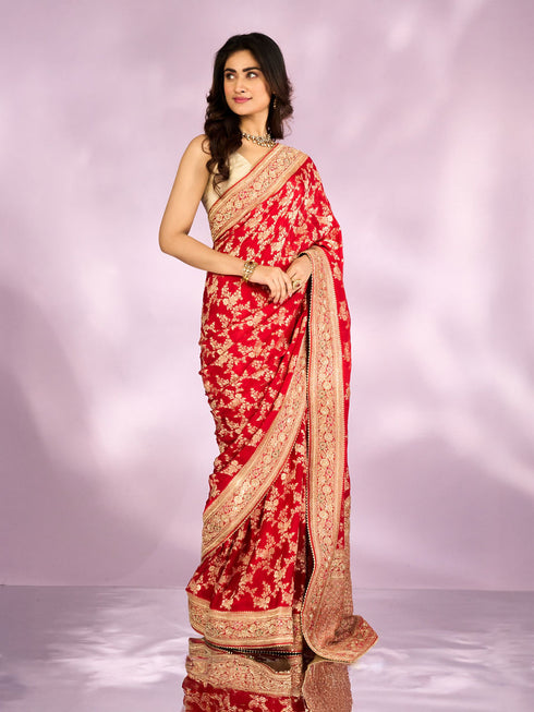 Mohey Radiant Red Blossom Bridal Saree
