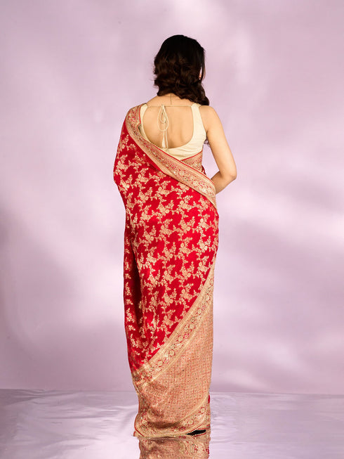 Mohey Radiant Red Blossom Bridal Saree