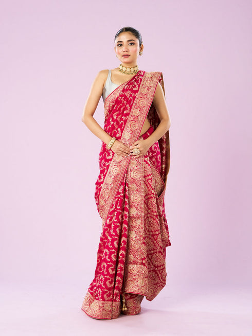 Mohey Dazzling Rani Pink Elegance Saree