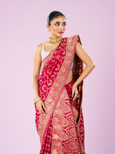 Mohey Dazzling Rani Pink Elegance Saree