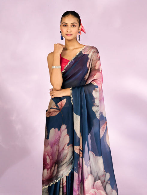 Mohey Indigo Blue Elegance Saree
