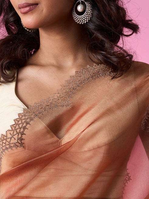 Mohey Elegant Rust Red Tissue Saree