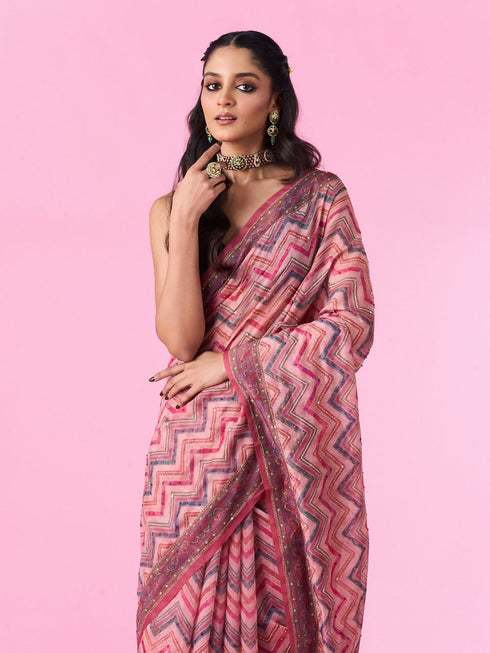 Mohey Pink Floral Drape Saree