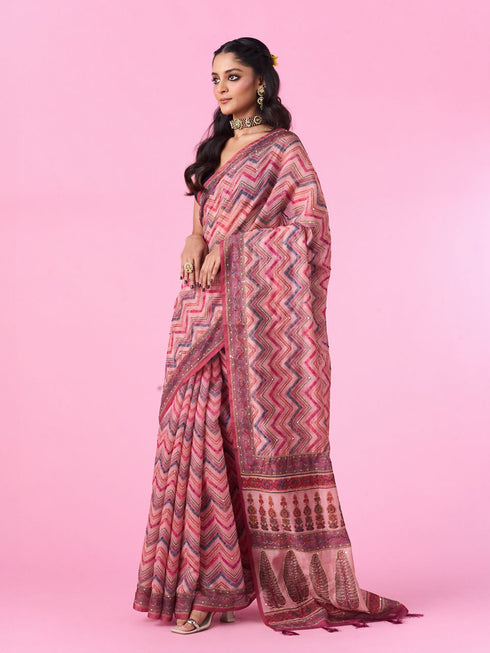 Mohey Pink Floral Drape Saree