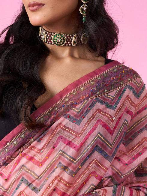 Mohey Pink Floral Drape Saree