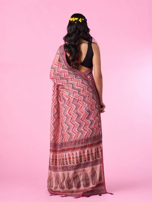 Mohey Pink Floral Drape Saree