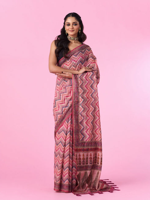 Mohey Pink Floral Drape Saree