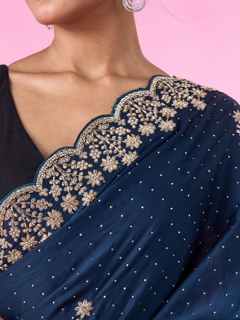 Mohey Blue Satin Party Wear Saree