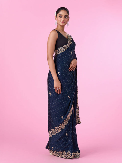 Mohey Blue Satin Party Wear Saree