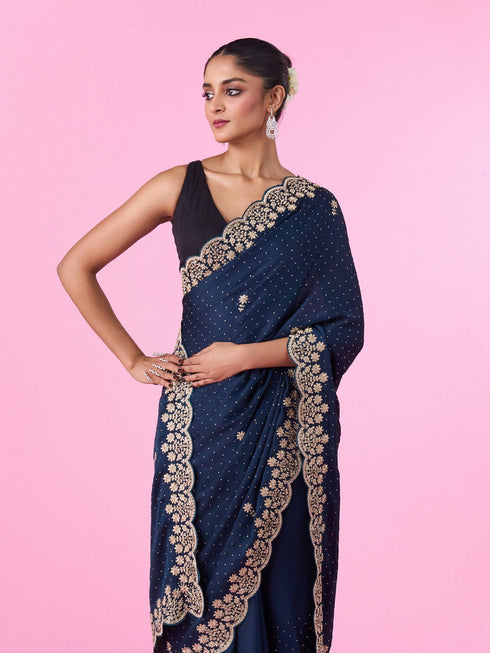 Mohey Blue Satin Party Wear Saree