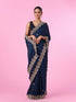 Mohey Blue Satin Party Wear Saree