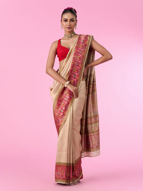 Mohey Elegant Cream Banarasi Saree