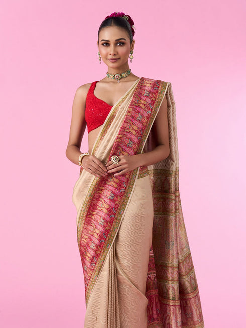 Mohey Elegant Cream Banarasi Saree