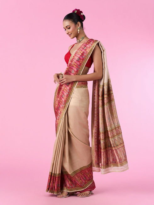 Mohey Elegant Cream Banarasi Saree