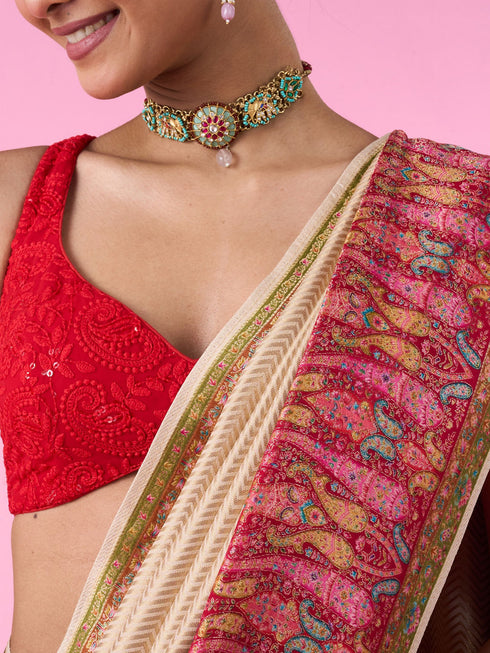 Mohey Elegant Cream Banarasi Saree