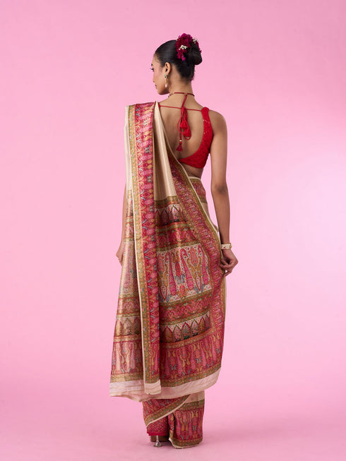 Mohey Elegant Cream Banarasi Saree