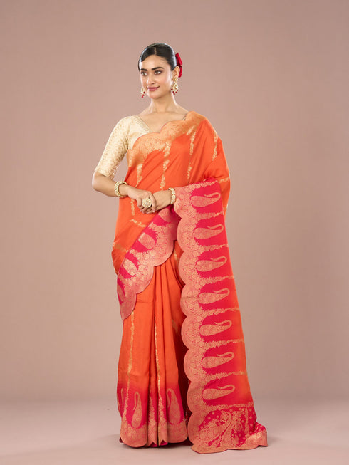 Mohey Radiant Orange Silk Saree