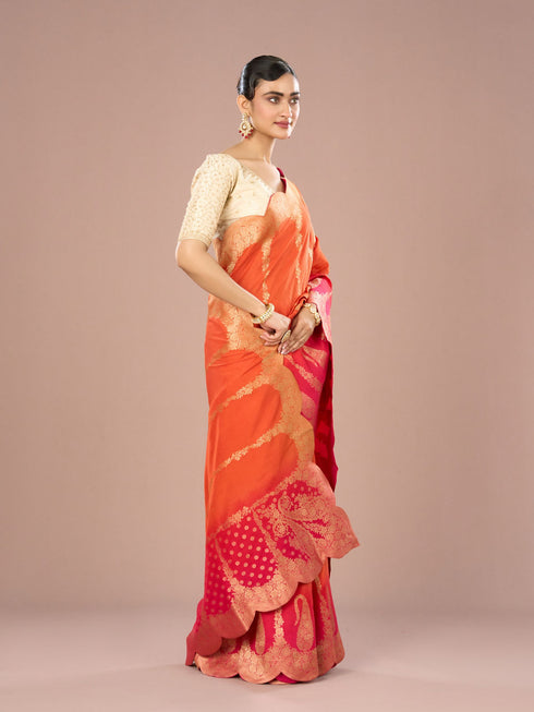 Mohey Radiant Orange Silk Saree