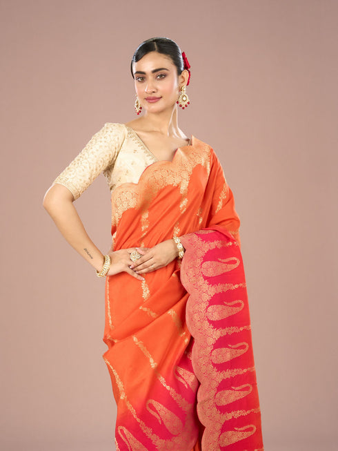 Mohey Radiant Orange Silk Saree