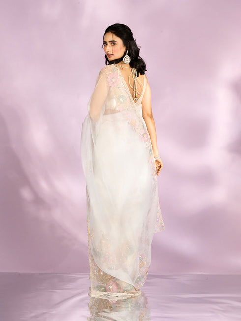 Mohey Gleaming White Organza Saree